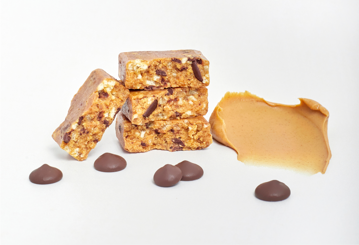 Protein keep bars with nut butter and chocolate chips on the side